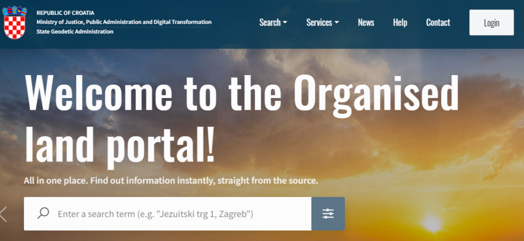 Official Croatian land registry and cadastre system interface for checking property ownership